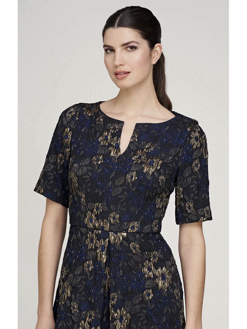 Js Collections Florence Jacquard Floral Dress Size 8 Deep Navy/Gold Nwt $498 — image 3 of 8